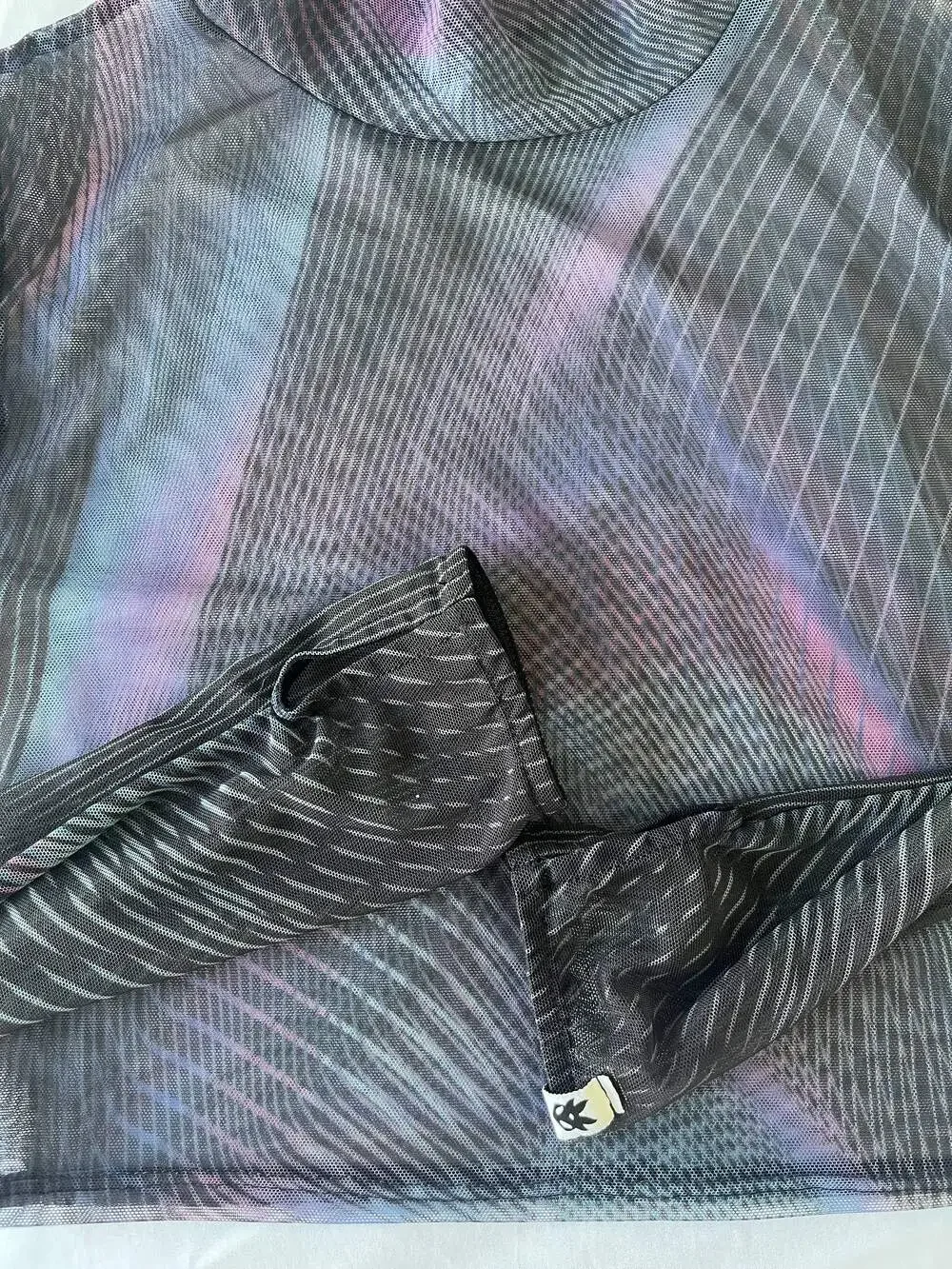 BADINKA Synth Wave Mesh Rave Set - Long Sleeve Crop Top & Mini Skirt